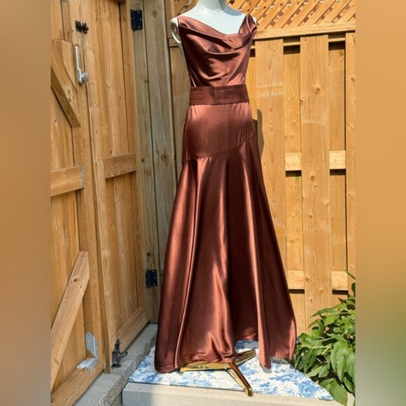 🆕 BRONX & BANCO 🧿 NWOT Leo Chocolate Brown Silk-Blend Maxi Dress, Sz M US 6 - Picture 3 of 15